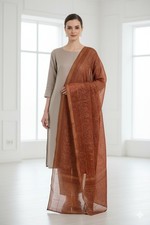 Sanskriti Vintage Brown Dupatta/Stole Pure Georgette Hand Block Print Wrap Hijab