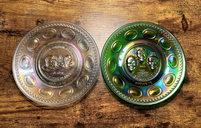 Vintage Wheaton Carnival Glass Commemorative Plates Apollo 12 & 16 Moon Missions