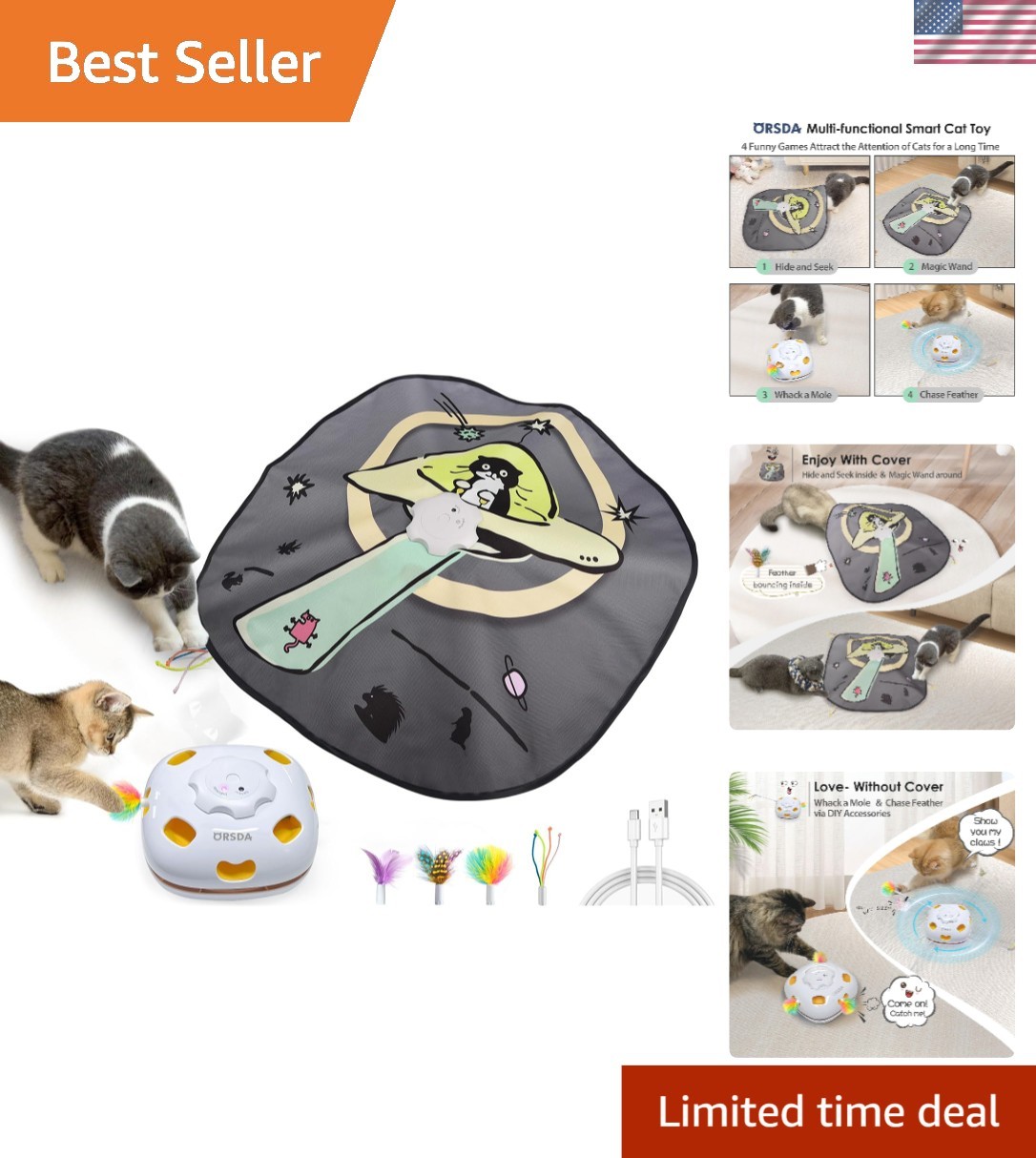 Smart Motion-Activated Cat Toy with 8 Holes - Perfect for Bored Indoor Cats