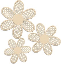 Maitys 3 Pieces Boho Daisy Wall Decor Natural Rattan Flower Wooden Color