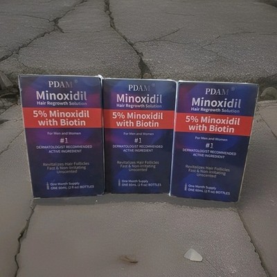 3 Pack PDAM 5% Minoxidil Biotin Hair Growth 3 Month Supply Three 2FL Oz  Bottles