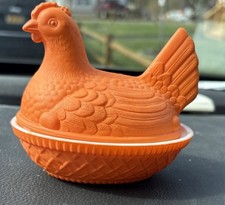 Imperial Glass Hen on Nest Orange Matte Rare Vintage