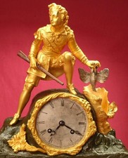 ANTIKE & SCH&Ouml;NE J&Auml;GER & SILBER FASAN FRANZ&Ouml;SISCHE PENDULE BRONZE KAMINUHR 1030