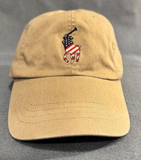 Polo Ralph Lauren Big Pony USA Flag Baseball Cap Hat Khaki Tan Cotton Adjustable