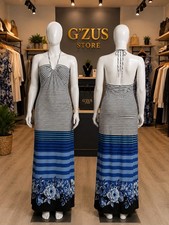 Striped Halter Maxi Dress W/ FLORAL PATTERN SZ. SM BY HEART