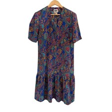 Leslie Fay Floral Paisley Midi Dress Womens 10 Boho Artsy Vintage Rainbow Fairy