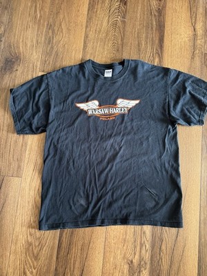 Warsaw Harley Poland Biker T-Shirt Mens XL Black Heavy Cotton Graphic Tee Rare