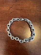 Chrome Hearts Cross Engraved CH Men's 925 Silver Punk Rock Chain Link Bracelet