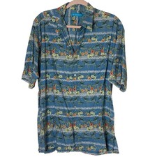 Tori Richard Hawaiian Shirt Mens L Blue Floral Palm Cotton Lawn Made in Hawaii