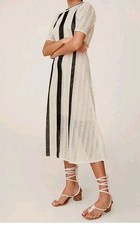 Mango Ivory And Black Self Striped A-Line Sheer Dress Sz Small