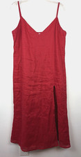 Reformation Brianna Linen Midi Dress Womens Large Red Sleeveless High Slit Read