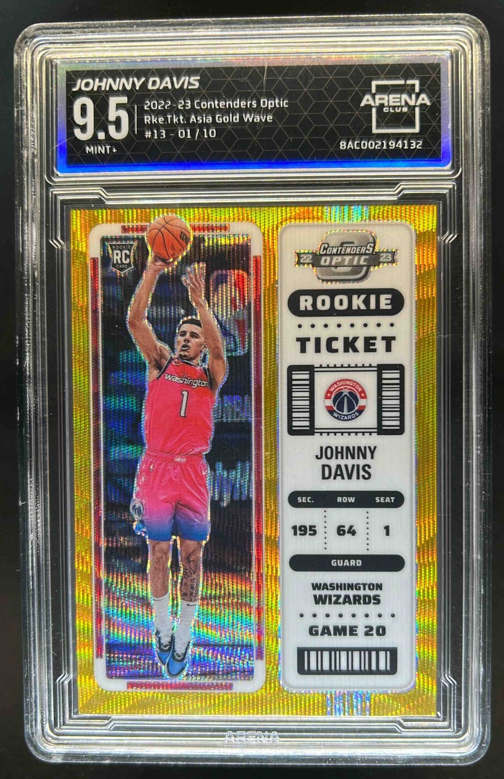 2022-23 Contenders Optic Johnny Davis Rookie Ticket Asia Gold Wave #1/10 AC 9.5