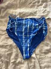 NWT Aerie Blue Tie-Dye Strappy cheeky coquina swim Bikini Bottom medium