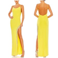 Mac Duggal NWT Rhinestone Encrusted Side Slit Cami Bodycon Gown Yellow Size 6