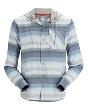 Simms Santee Flannel Hoodie Shirt Navy/Storm/Steel Blue Stripe - Size Large NEW!