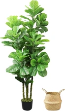 ROOMTEC Artificial Fiddle Leaf Fig Tree,6 FT Tall Artificial Tree with Woven Sea