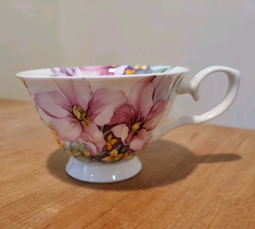 STECHCOL Gracie Bone China TEA CUP Pink Yellow Flowers COASTLINE IMPORTS - Picture 2 of 6