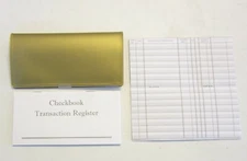  1 NEW GOLD VINYL CHECK BOOK COVER & 1 NEW CHECKBOOK TRANSACTION REGISTER