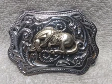 Silver Engraved Western Belt Buckle Gold Dancing Show Horse Great Condition !!