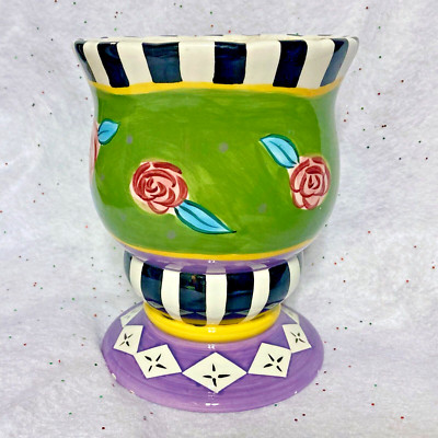 1997 CBK Ltd. LLC Floral Striped Vase Hand Painted Vintage
