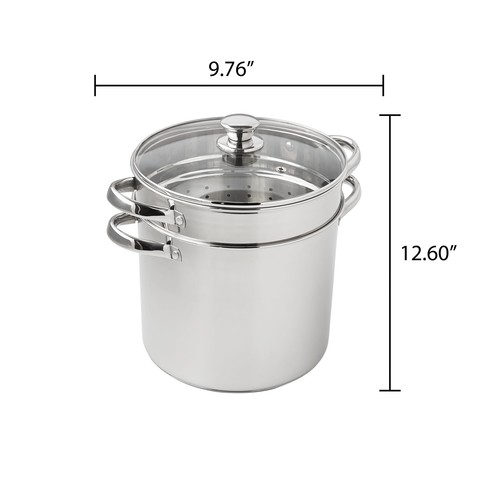 Multi-Cooker Set with Lid 8 Quart Pasta Steam Pot Stainless Steel Steamer Basket - Picture 4 of 6