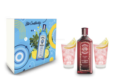 Bombay Bramble Blackberry & Raspberry Infusion Gin 0,7l (37,5% Vol) + 2er Set L