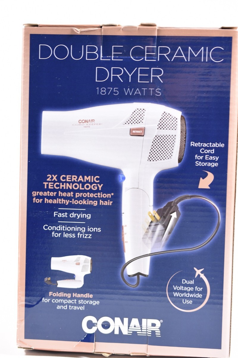 Conair Double Ceramic Dryer 1875 Watts Folding Handle Less Frizz
