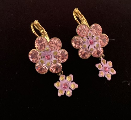 Joan Rivers Double Pink Flowers Leverback Dangle Earrings