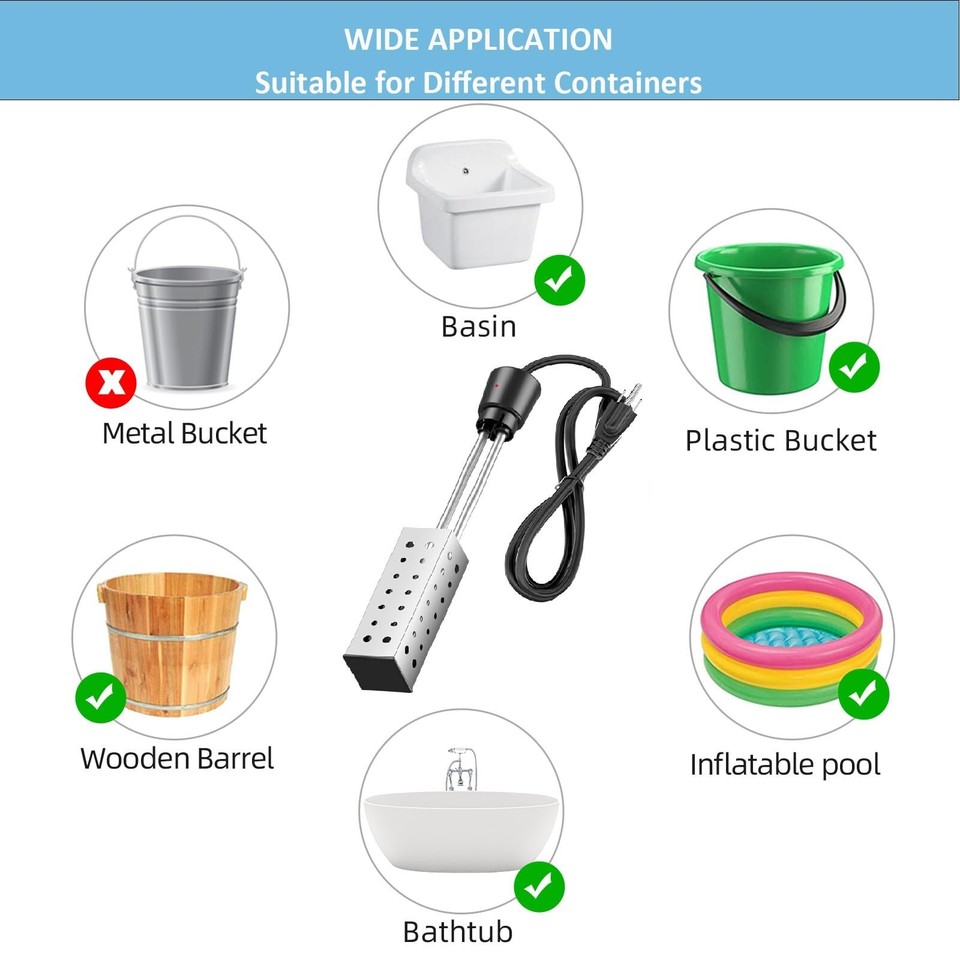 Immersion Water Heater for Bathtub, 5 Gallon Bucket Water Heater