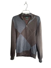 Fairway & Greene Sweater 1/4 Zip Argyle Merino Wool Mens Large Lined Golf Preppy