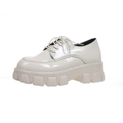 Black Patent Leather Platform Shoes Women Gothic Lace Up Chunky Heels - 第 8/26 張圖片