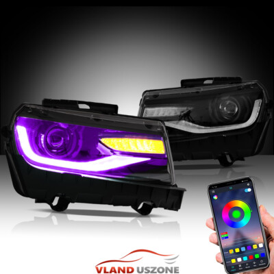 20 Modes RGB LED Projector Headlights For Chevy Camaro 2014 2015 w/Sequential