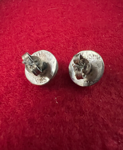 Vintage 925 Sterling Silver Turquoise Southwest Round Stud Earrings - Picture 5 of 6