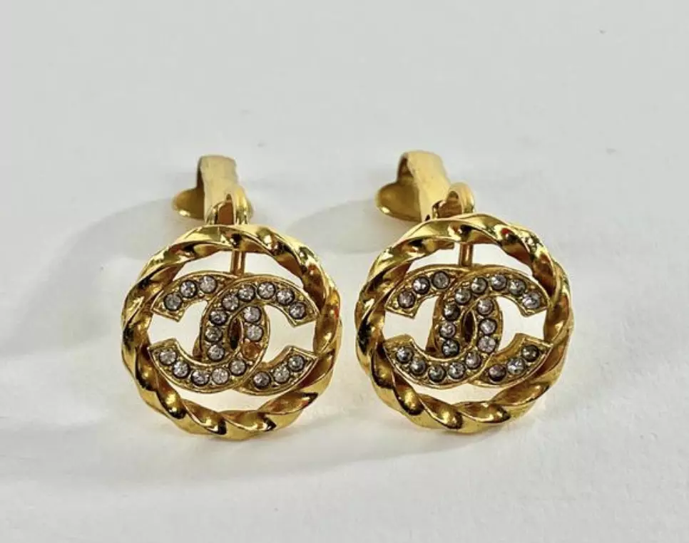 CC Gold Rhinestone Clip Earrings (Authentic Pre-Owned)