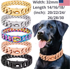 Big Dog Chain Collar Cuban Gold Luxury 32mm Width Metal Necklace Stainless Steel