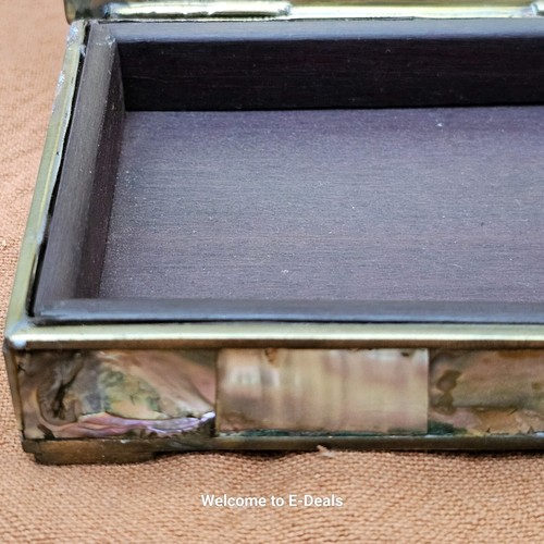 Vintage Antique Abalone, Wood, and Brass Inlay Jewelry/Cigarette Box - Picture 10 of 18