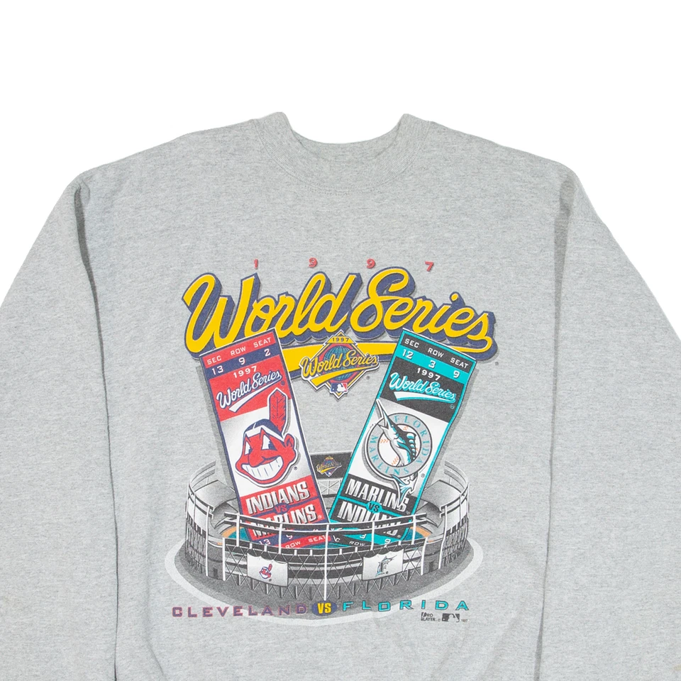 Vintage PRO PLAYER MLB 1997 World Series Mens Sweatshirt Grey 90s USA XL - Image 2 of 4