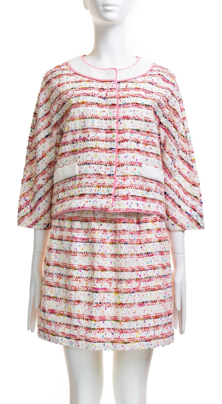 MOSCHINO BOUTIQUE Tweed Suit Blazer 3/4 Sleeves Pink ( Skirt 6US / Jacket 10US )