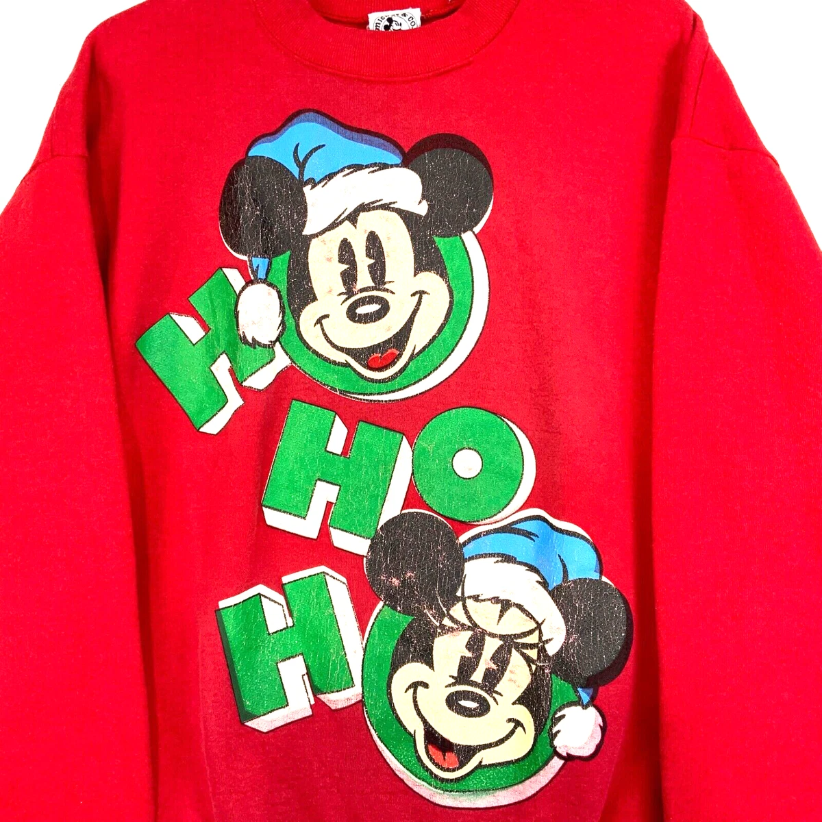 Vintage Mickey Mouse Minnie Mouse Ho Ho Ho Sweatshirt Crewneck Size XL Red 90s
