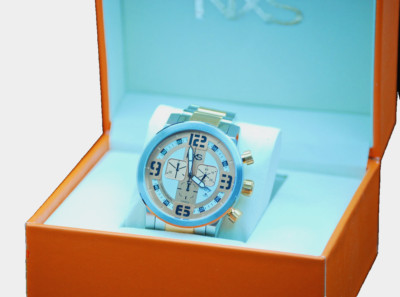 NXS Rose Gold Swiss Chrono Mens Multi Function w Date 2 Tone  Bracelet