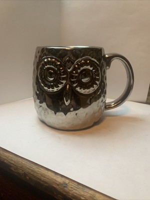 Silver Metallic 3D Textured Owl Coffee Tea Mug Home Essentials