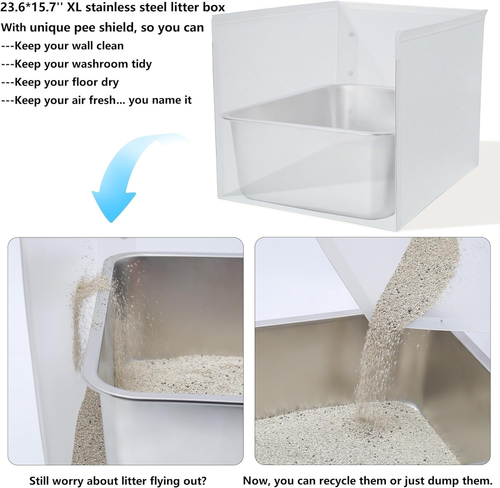 Edelstahl Katzentoilette 2er Pack, 23,6"X15,7"X5,9" Extra Groß Edelstahl - Bild 4 von 8