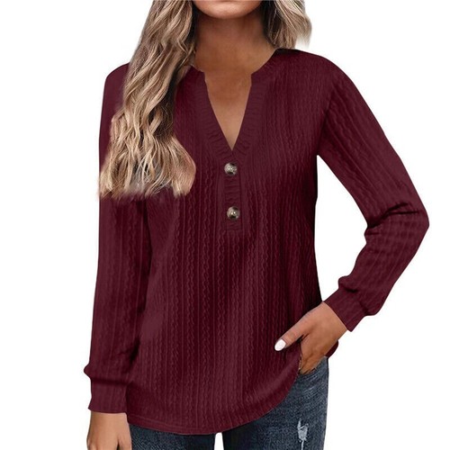 Ladies Jumper Top V Neck Pullover Women Loose Long Sleeve Casual Work Tops AU - Picture 22 of 39