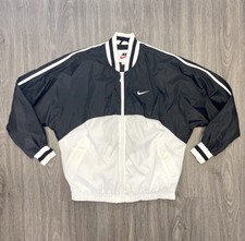 Women’s Vintage 1990’s Nike Windbreaker Bomber Jacket Black/white Medium Uk8-10