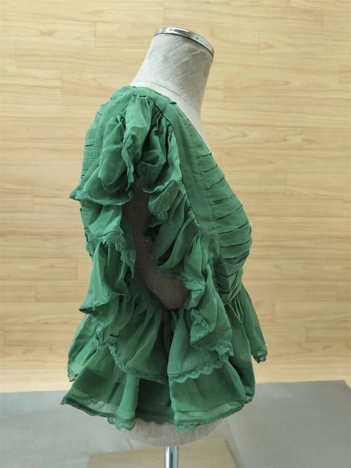 Tularosa Kaia V-Neck Flutter Sleeve Top in Green TRS258-U19 Choose Size - Image 4 of 4