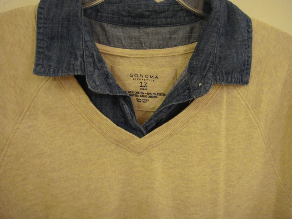 Women's Sonoma Life + Style Layered Look Sweater Tunic Top Cream/Blue Size 1X - Image 4 of 4