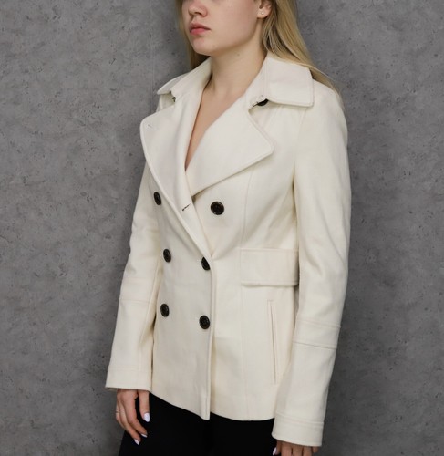 Vintage Victoria's Secret Women White Wool Breasted Coat Overcoat Jacket Size 2 - 第 3/7 張圖片