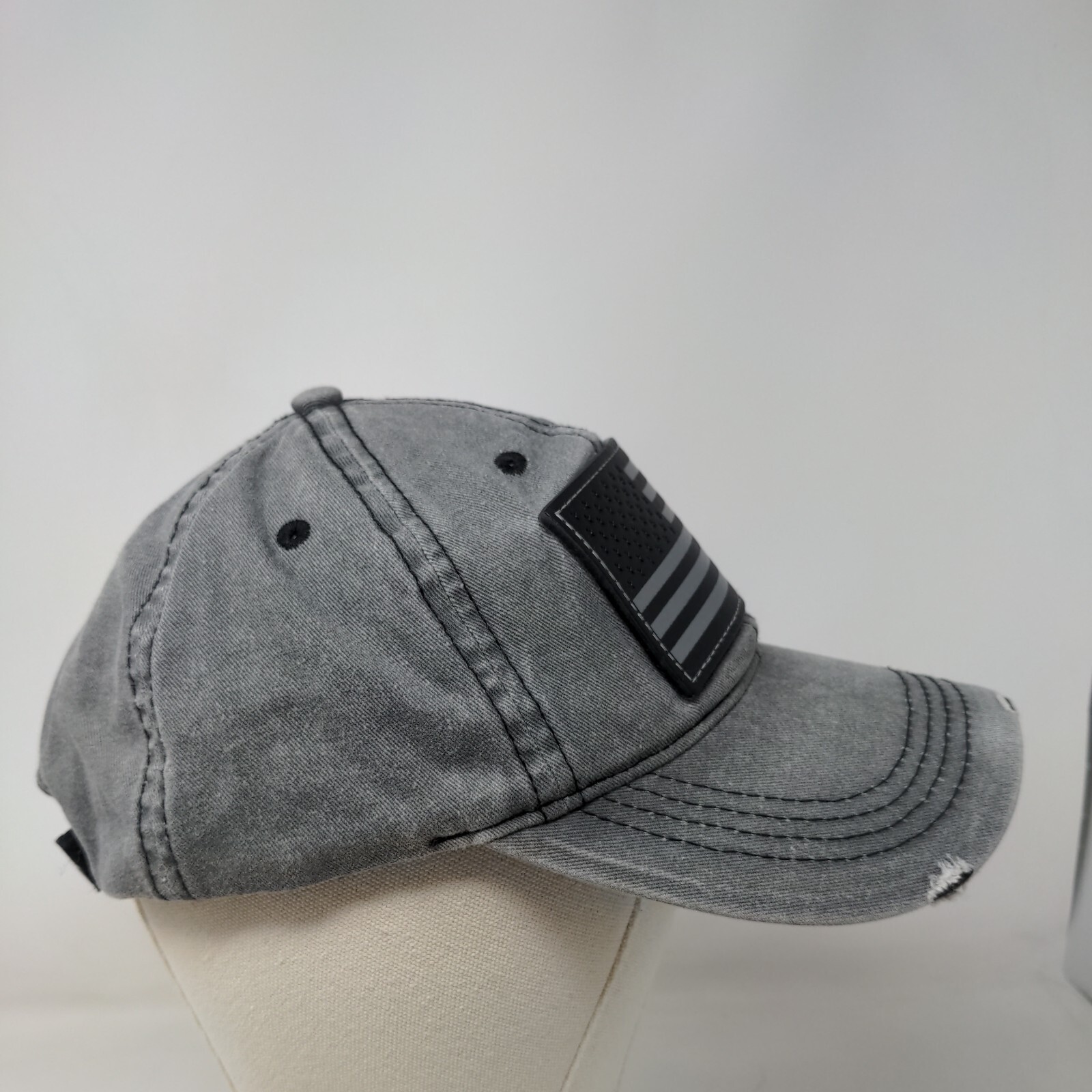 American Flag Leather Patch Strapback Hat Gray On… - image 4