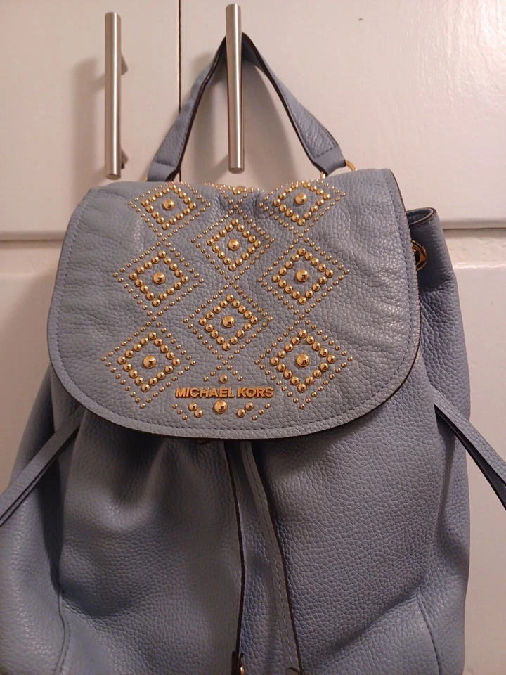 Michael Kors Backpack Riley Studded Pebble Leather Powder Blue Backpack - Image 4 of 4