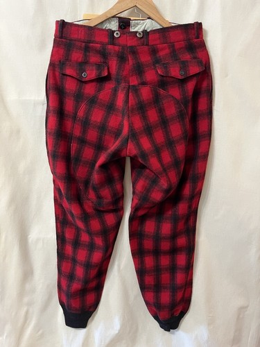 Vintage Woolrich Mens Red Buffalo Plaid Wool Hunting Pants Talon Zip - Picture 8 of 13
